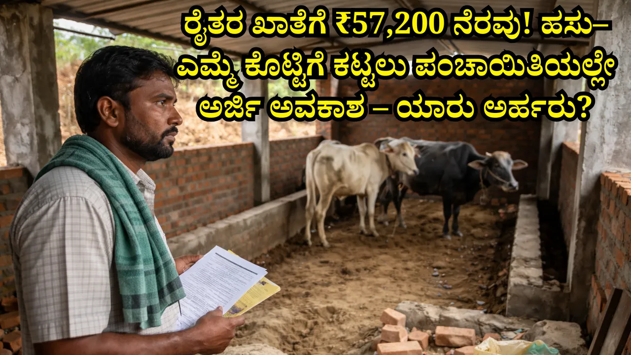 ರೈತರ ಖಾತೆಗೆ ₹57,200 ನೆರವು! ಹಸು–ಎಮ್ಮೆ ಕೊಟ್ಟಿಗೆ ಕಟ್ಟಲು ಪಂಚಾಯಿತಿಯಲ್ಲೇ ಅರ್ಜಿ ಅವಕಾಶ – ಯಾರು ಅರ್ಹರು?