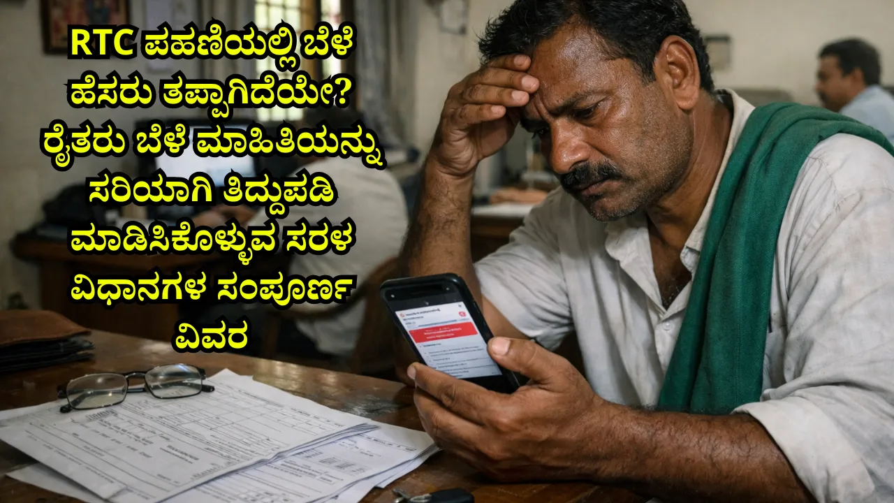 RTC ಪಹಣಿಯಲ್ಲಿ ಬೆಳೆ ಹೆಸರು ತಪ್ಪಾಗಿದೆಯೇ? ರೈತರು ಬೆಳೆ ಮಾಹಿತಿಯನ್ನು ಸರಿಯಾಗಿ ತಿದ್ದುಪಡಿ ಮಾಡಿಸಿಕೊಳ್ಳುವ ಸರಳ ವಿಧಾನಗಳ ಸಂಪೂರ್ಣ ವಿವರ