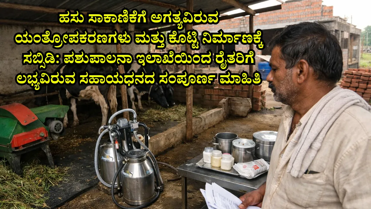 ಹಸು ಸಾಕಾಣಿಕೆಗೆ ಅಗತ್ಯವಿರುವ ಯಂತ್ರೋಪಕರಣಗಳು ಮತ್ತು ಕೊಟ್ಟಿ ನಿರ್ಮಾಣಕ್ಕೆ ಸಬ್ಸಿಡಿ: ಪಶುಪಾಲನಾ ಇಲಾಖೆಯಿಂದ ರೈತರಿಗೆ ಲಭ್ಯವಿರುವ ಸಹಾಯಧನದ ಸಂಪೂರ್ಣ ಮಾಹಿತಿ