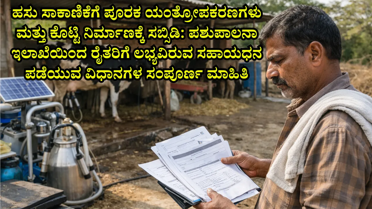 ಹಸು ಸಾಕಾಣಿಕೆಗೆ ಪೂರಕ ಯಂತ್ರೋಪಕರಣಗಳು ಮತ್ತು ಕೊಟ್ಟಿ ನಿರ್ಮಾಣಕ್ಕೆ ಸಬ್ಸಿಡಿ: ಪಶುಪಾಲನಾ ಇಲಾಖೆಯಿಂದ ರೈತರಿಗೆ ಲಭ್ಯವಿರುವ ಸಹಾಯಧನ ಪಡೆಯುವ ವಿಧಾನಗಳ ಸಂಪೂರ್ಣ ಮಾಹಿತಿ